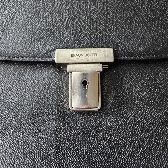 BRAUNE BUFFEL mens leather briefcase black chrome Germany buisness casual bag - Picture 5 of 13